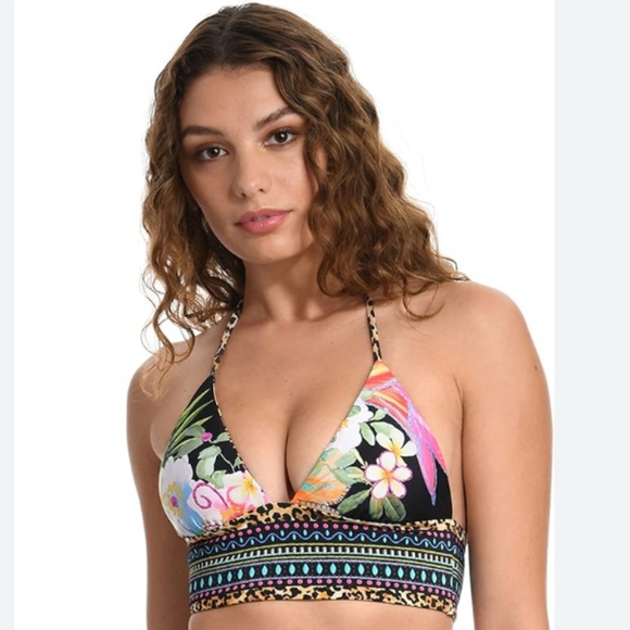 🆕Sunshine 79 REVERSIBLE Triangle Halter Bikini Top Size 8 Animal & Floral Print - Picture 2 of 12